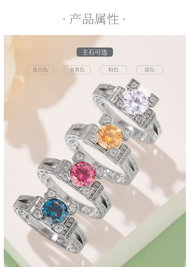 铁塔S925银镀白金莫桑钻女戒1克拉D级 - 2